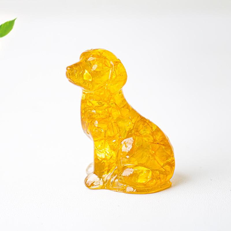 Resin Dog Figurine With Natural Crystal For Office Desk Decor And Home Gift