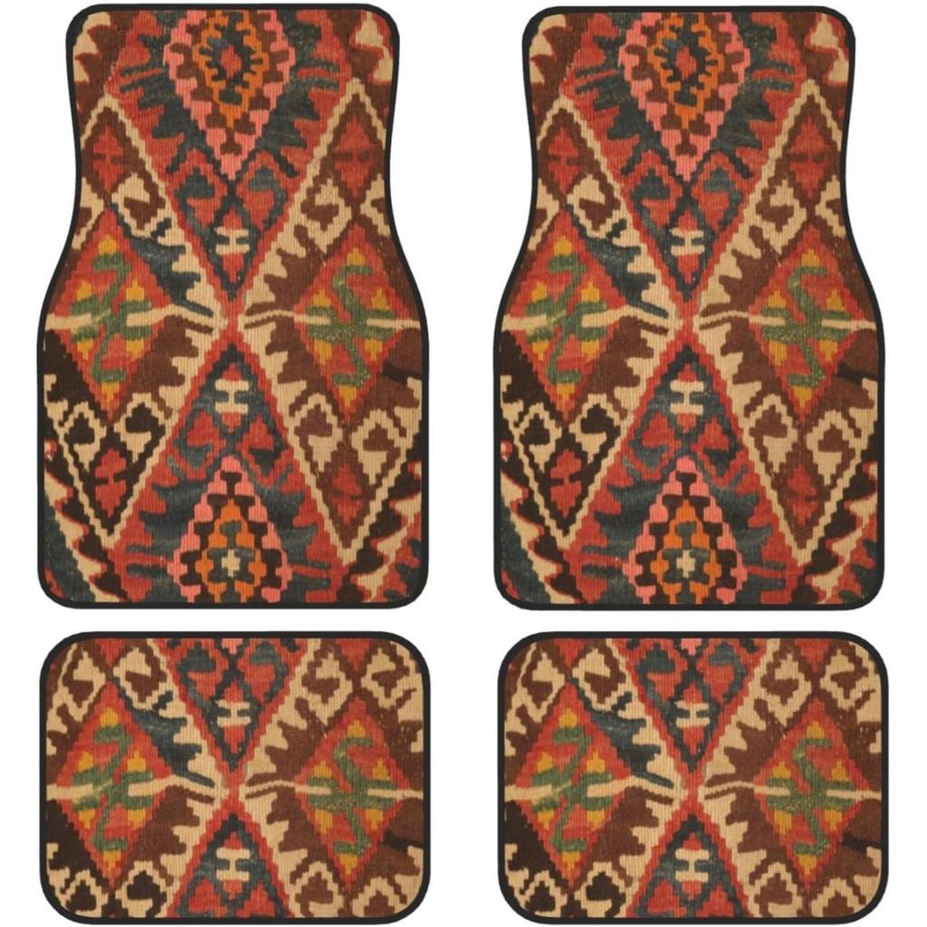 Car Floor Mats Set Of 4, Oriental Turkish Persian Carpet Front And Back Rug Mats Decorative Universal For Cars SUV Trucks Vans