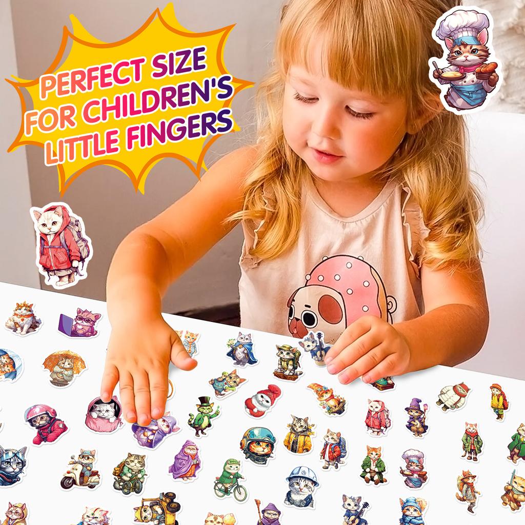 50 Cat Head Stickers with Cool and Handsome Anthropomorphic Cat Stickers with Hats Cat Words and Cats Series Cat Decorations