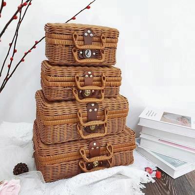 Vintage Rattanowa Torba do Przechowywania i Kosmetyków Koszyk na Prezent
