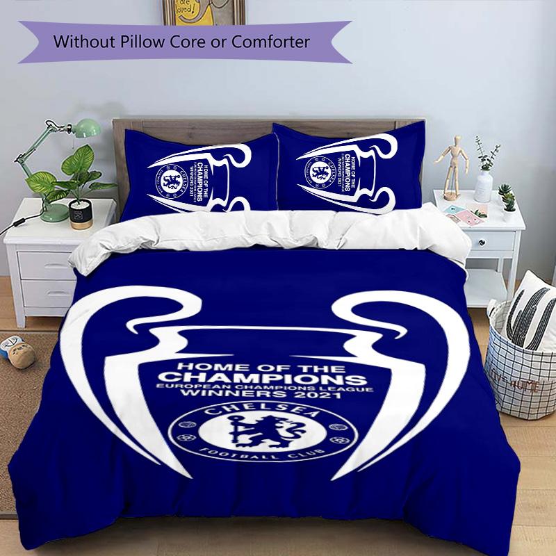 3pcs Chelsea FC Logo Pattern Bedding Set Duvet Cover Set Includes Duvet Cover &pillowcases,perfect All Season Bedroom Decoration&gift