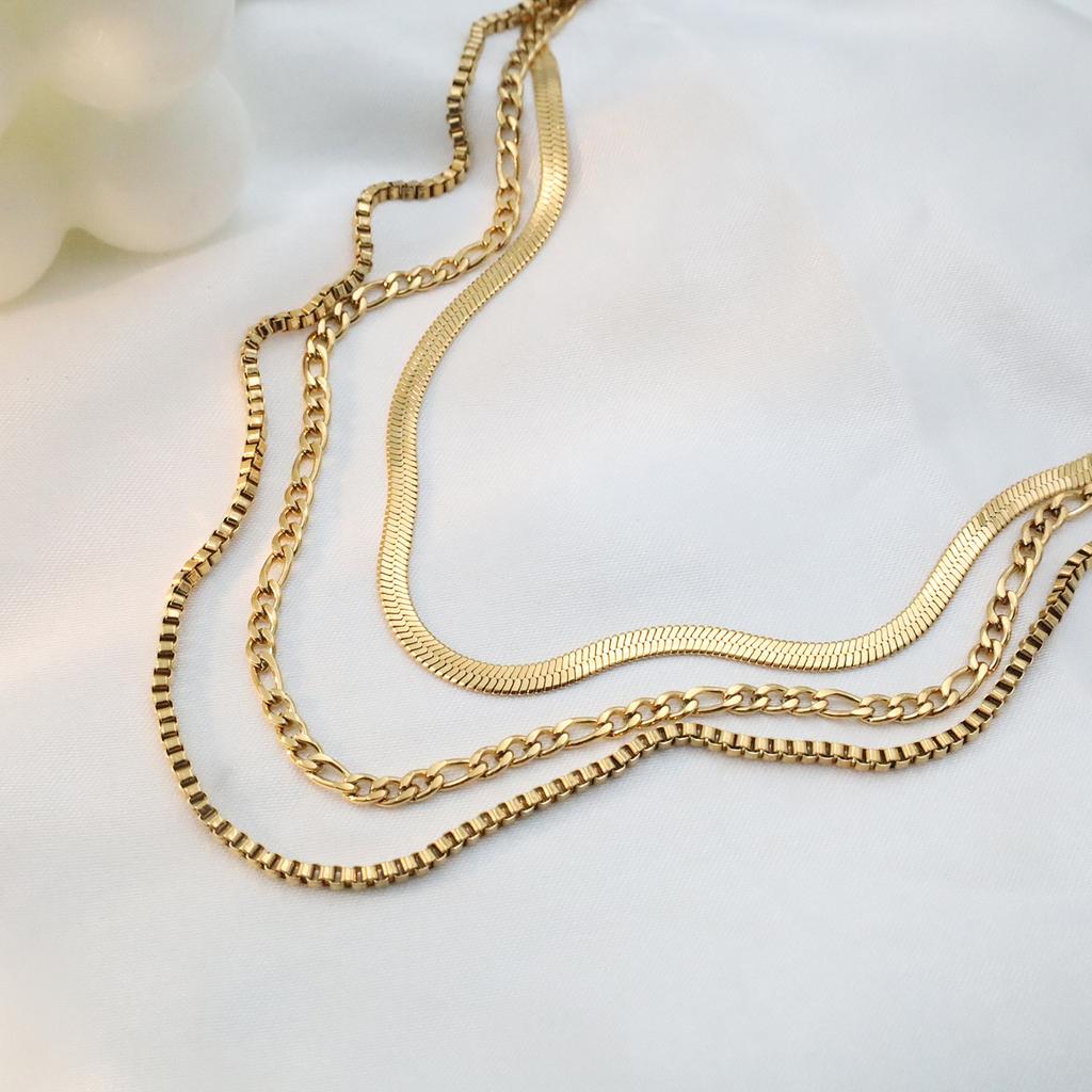 Wind Three Layers Stacked With Titanium Steel Necklace Women'S 18K Gold High-End Necklace Jewelry