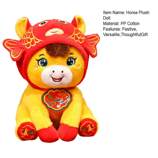 Fish Carp Pony Plush Toy Year of The Horse Zodiac Plushie with Lucky Symbolism Chinese New Year Ornament & Gift