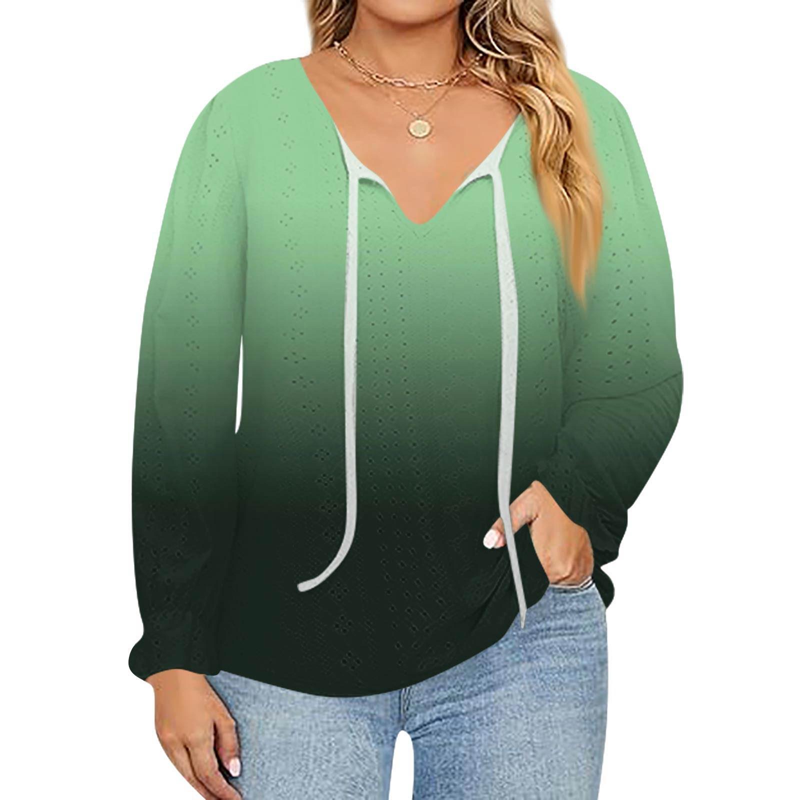 

Женский модный топ с принтом, повседневный, с V-образным вырезом и длинным рукавом XL зелёный