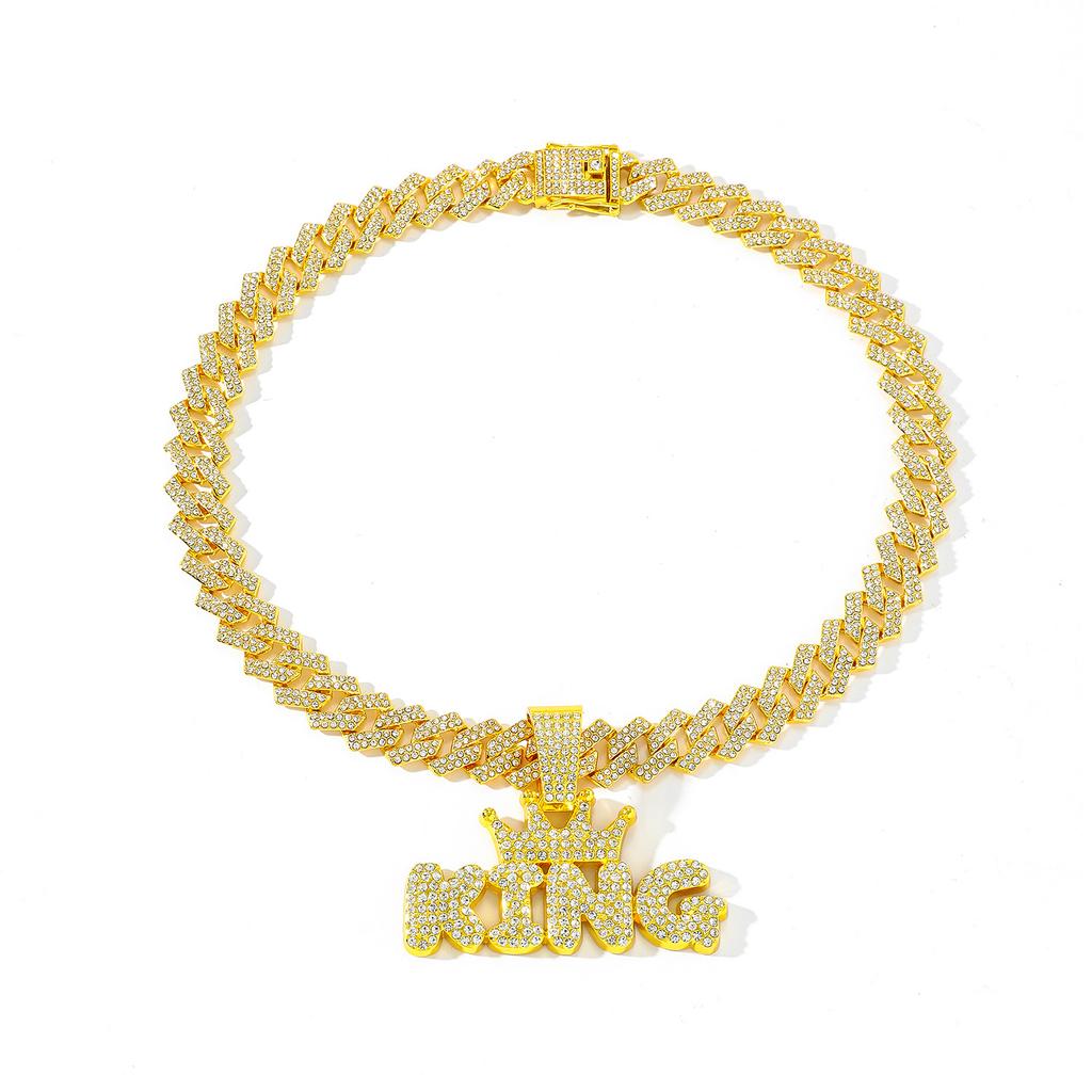 European and American Style New Alloy Full Diamond Crown King Letter Pendant, Fashionable Jewelry
