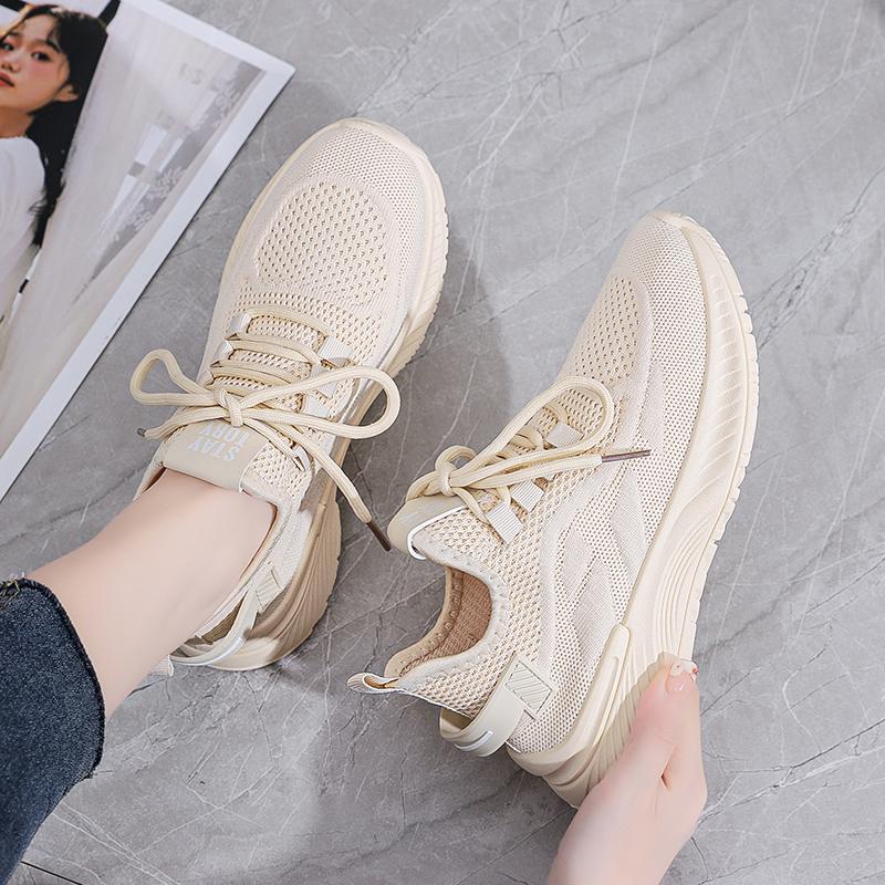 

Осенние женские туфли на плоской подошве со шнуровкой, модные черные легкие кроссовки для бега, повседневная спортивная обувь с дышащей сеткой 35 бежевый
