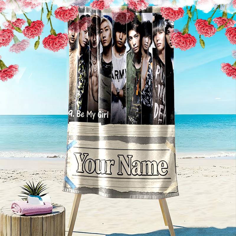 Name Custom Super Junior Print Beach Towel, Large Soft Quick Dry Towel for Beach Camping Swimming