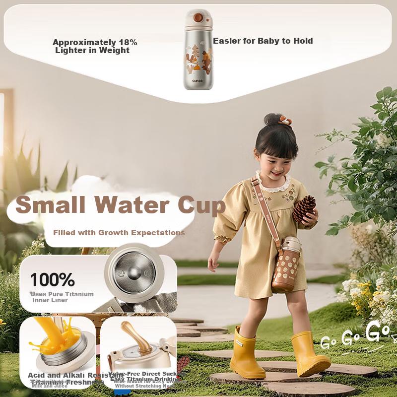 SUPOR Children Insulated Cup with Straw, Kindergarten School Water Bottle, Titanium Learning Cup 500ml