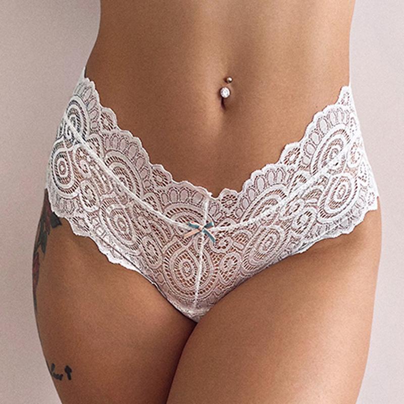 2Pcs/Lot Women Sexy Lace Panties Bow Low-Rise Temptation Lingerie Female G String Transparent Underwear Embroidery Thong Intimates