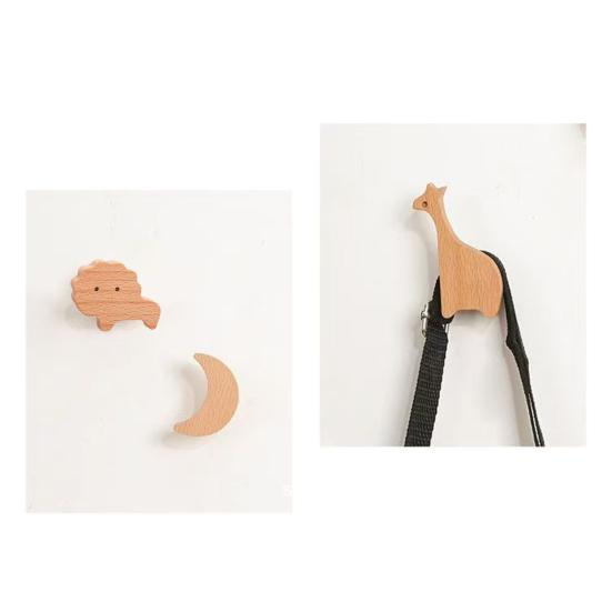 Wooden Wall Hook Lightweight Adhesive Hook with Natural Wood Grain Design Hook for Items Kids Schoolbags Hats Scarves