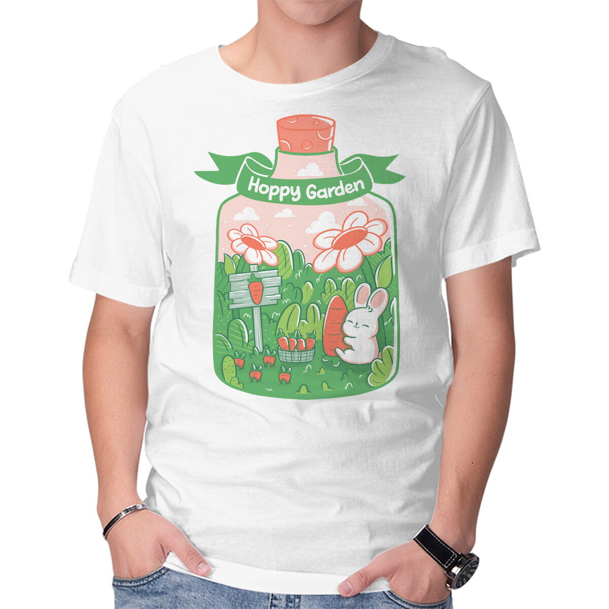 Unisex Crew Neck T-Shirt Hoppy Bunny Garden Graphic Short Sleeve Casual Tee XXXXL