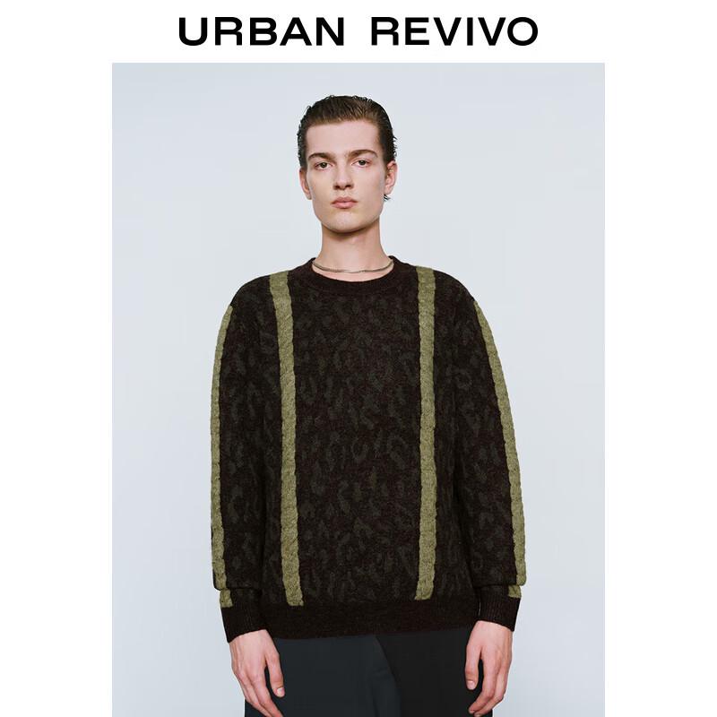 UR 2025 Spring Men's Trendy Retro Color Block Textured Knit Sweater