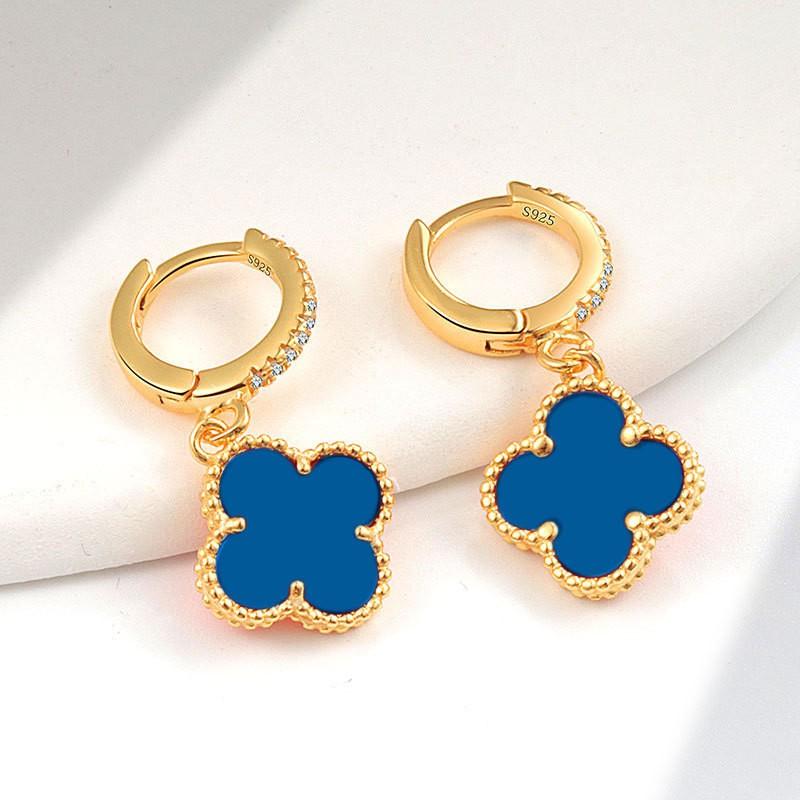 Womens Four Leaf Clover Earrings 18K Gold Plated Red Agate Luxury Fashion Jewelry