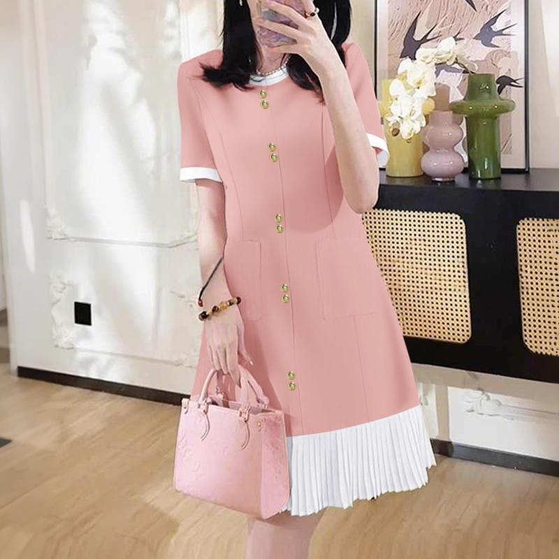 

ZANZEA Женское повседневное летнее платье с круглым вырезом и коротким рукавом, в стиле пэчворк S розовый