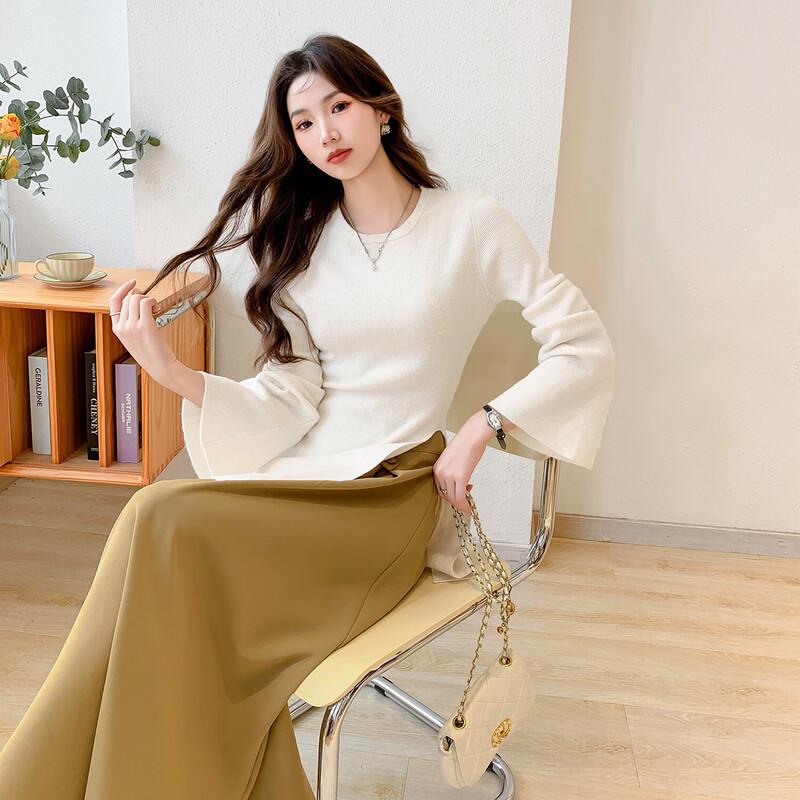 Mokaana Women's Fall Flare Sleeve Split Hem Knit Sweater MKNJD4045
