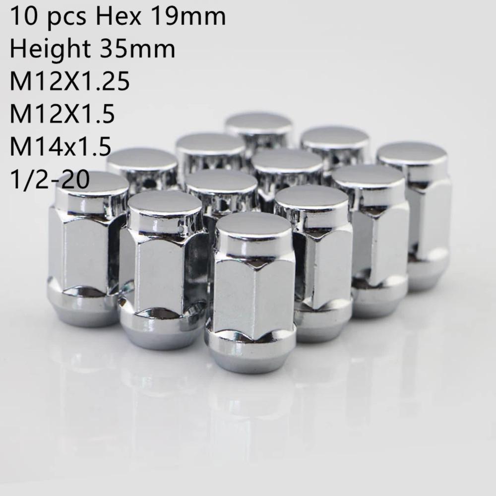 Автомобильные колесные гайки 19 мм шестигранник длина 35 мм M14x1.5 M12x1.5 M12x1.25 Колесные гайки m14x2, 1/2-20 Хромированные закрытые колесные гайки 10 штук M14x1.5