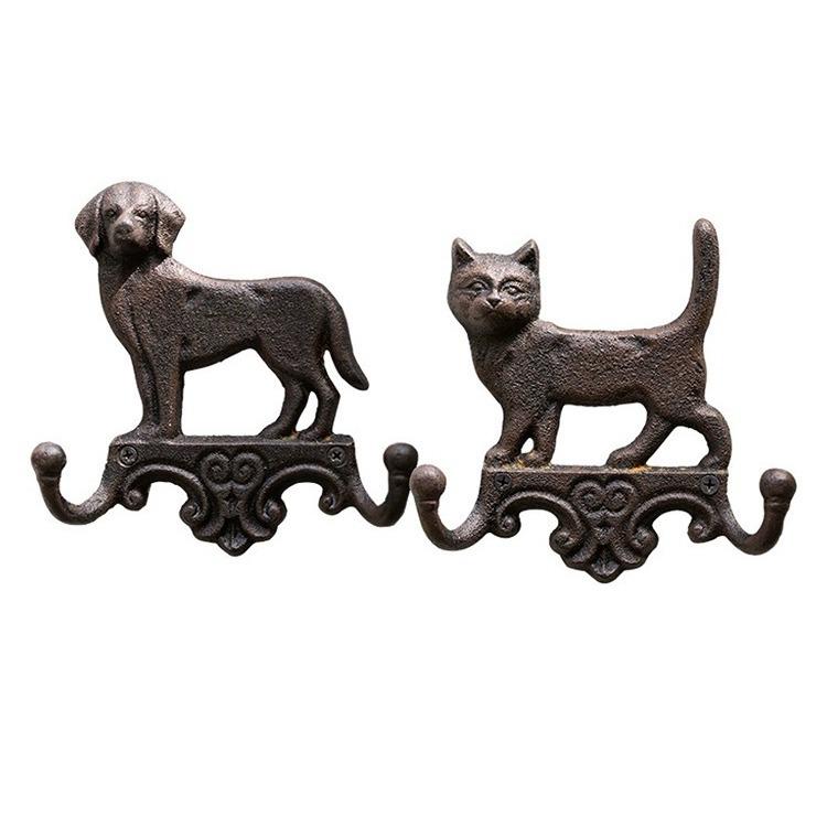 Porte-manteau mural nordique vintage en fer forgé chaton et chiot pour décoration maison et jardin