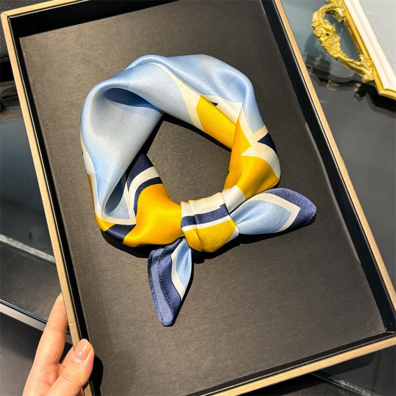 Orange and blue color matching silk scarf design simple with shirt commuting versatile silk small square scarf mulberry silk silk silk scarf thin 53*53cm