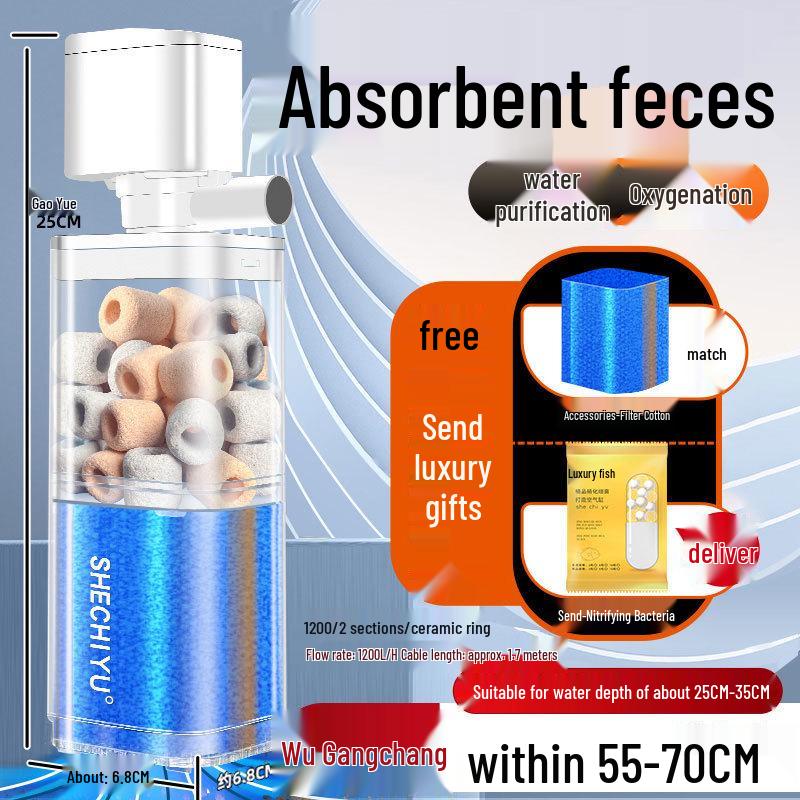 Silent Aquarium Filter: Submersible 3-in-1 Water Purifier, Circulator, and Oxygen Pump with Poop Suction Feature.