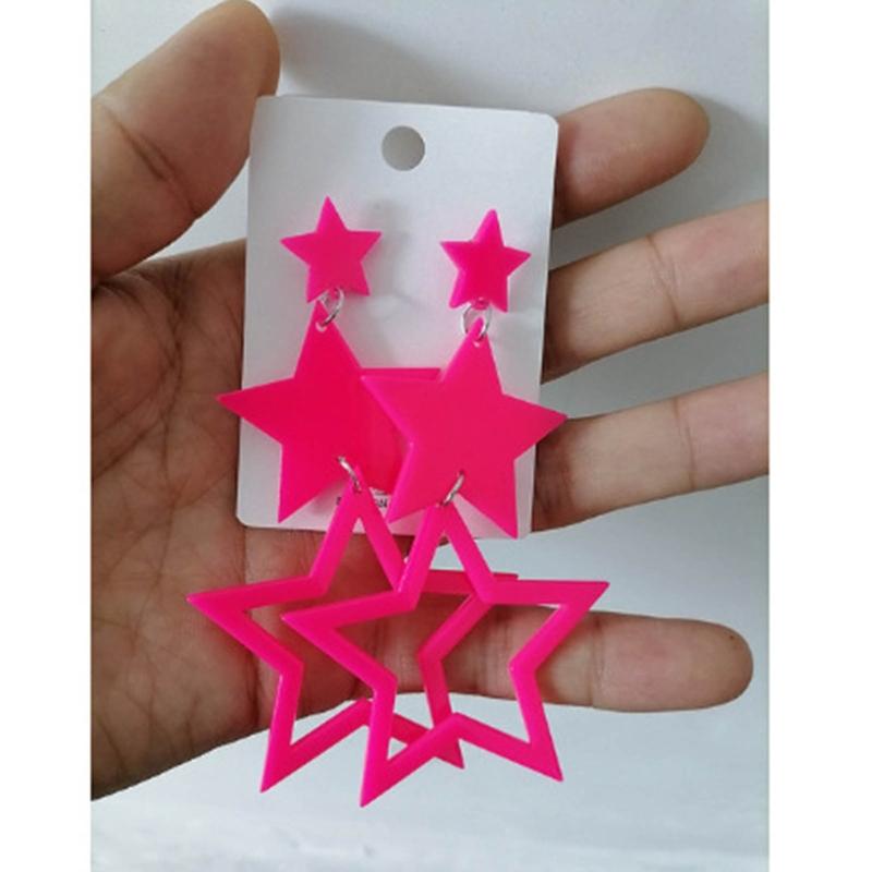 Star Earrings for Women Neon Color Hollow Star Dangle Earrings Sparkle-Star Drop Earrings Jewelry Gift Valentines Day