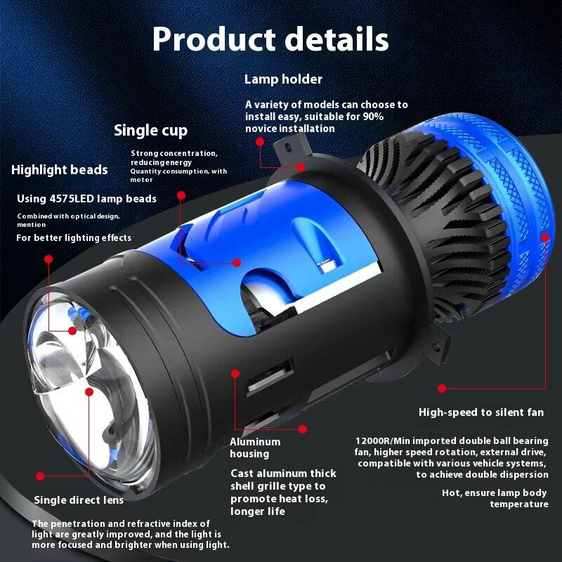 H4 Lens LED Bulbs Headlight 4575 LED Beads for Cars High Beam Low Beam Projector Turbo Fan 6000K 130W White Color Lighting 12V