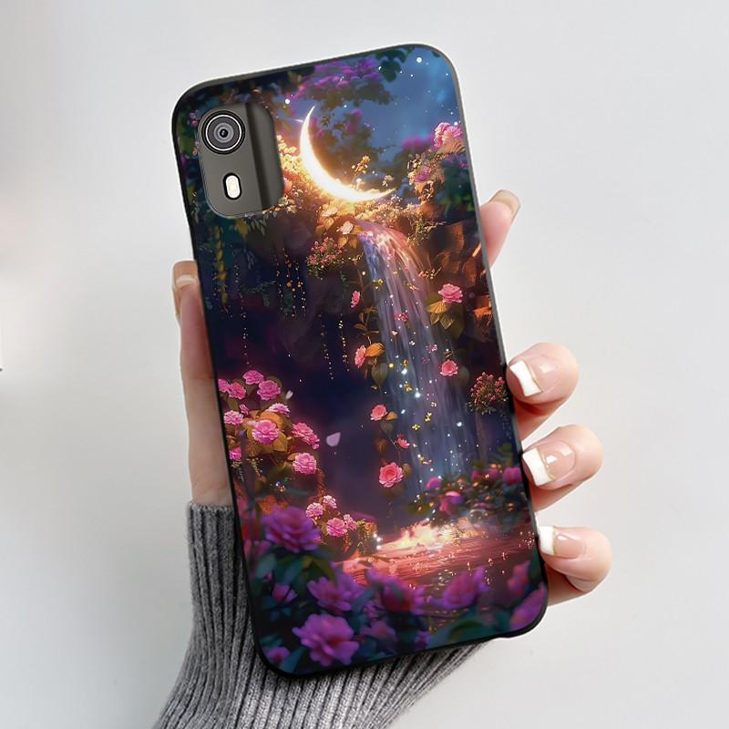 For Nokia C02 Phone Case Cute Funny Love Rabbit Animal Black Matte Soft TPU Protective Back Cover for Nokia C2 2nd Edition Case