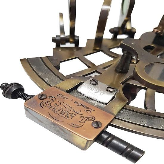 Antique J.Scott Navy Brass Sextant Handmade Wooden Box Vintage Nautical Ship Sextants, 5 Inch, Bronze