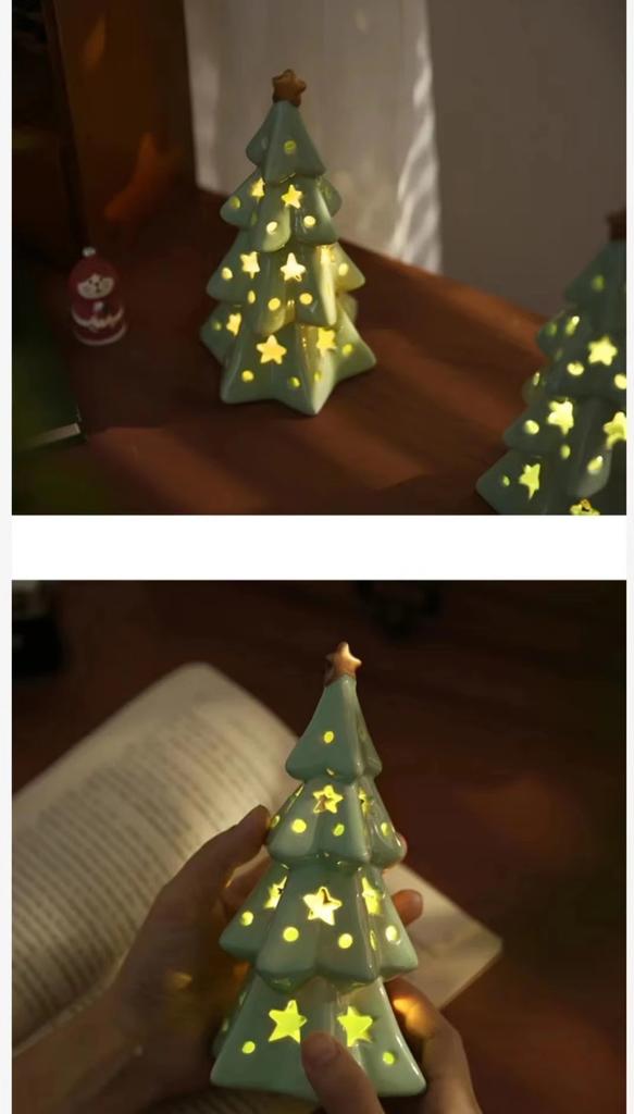 Cute Ceramic Star Christmas Tree Night Light Bedroom Desktop Decoration Crafts Atmosphere Birthday Gift for Friends
