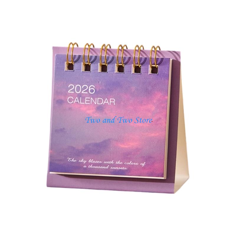 HX6F 2026 Desk Calendar Twin-Coil Binding 19 Month Paper Calendar 06/2026 to 12/2026