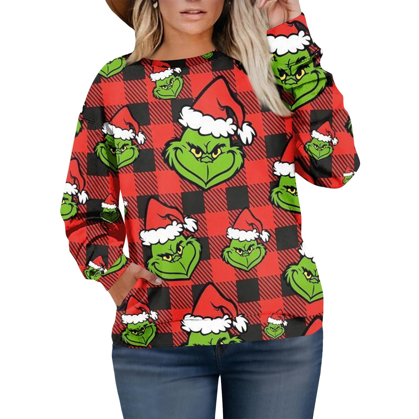 

Рождественские толстовки для женщин свитер милая рубашка осенний пуловер топ L киноварь