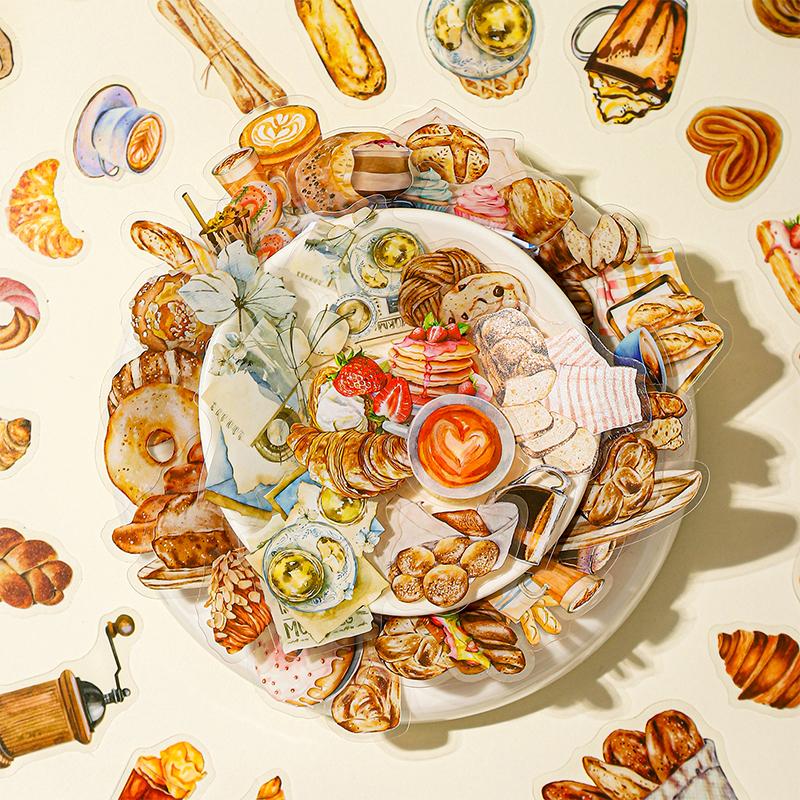 100 Sheets/box Bread Coffee Dessert Pattern Sticker For Hand Account Collage Material DIY Diary Notes Message Decoration