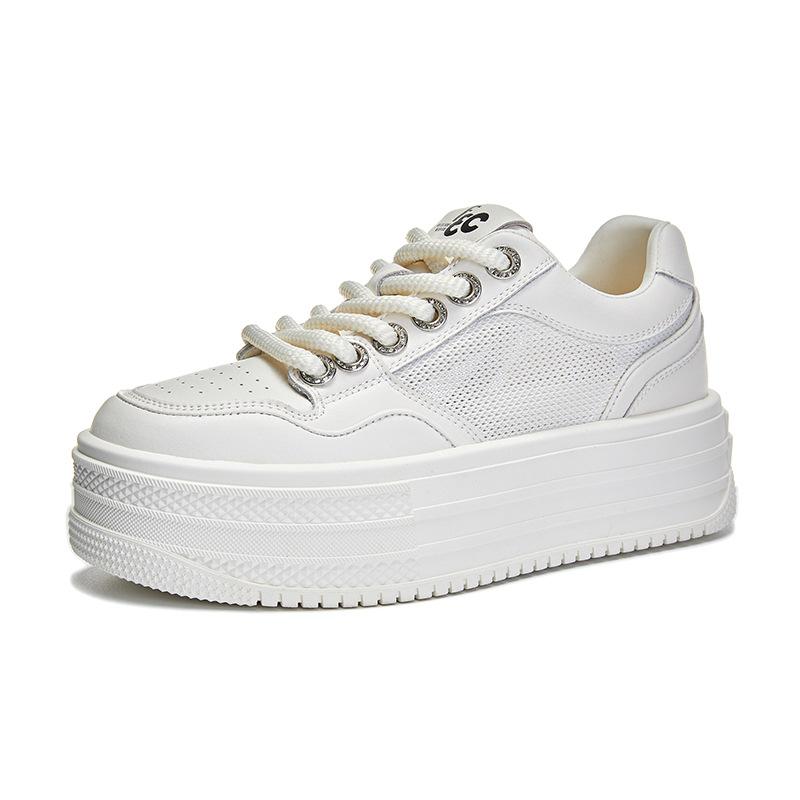 2025 summer new leather little white shoes women's mesh breathable platform shoes casual versatile height-increasing shoes sports women's shoes