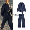 Linen Blend Kimono Outwear Suit 3544621 Mid-Waist Wide Pants Comfort and Casual Pants 3539621