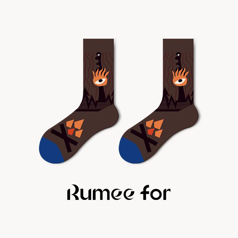 Lumi Cartoon Funny Women's Mid-Calf Socks: Trendy, Niche Design for Spring, Summer, and Winter