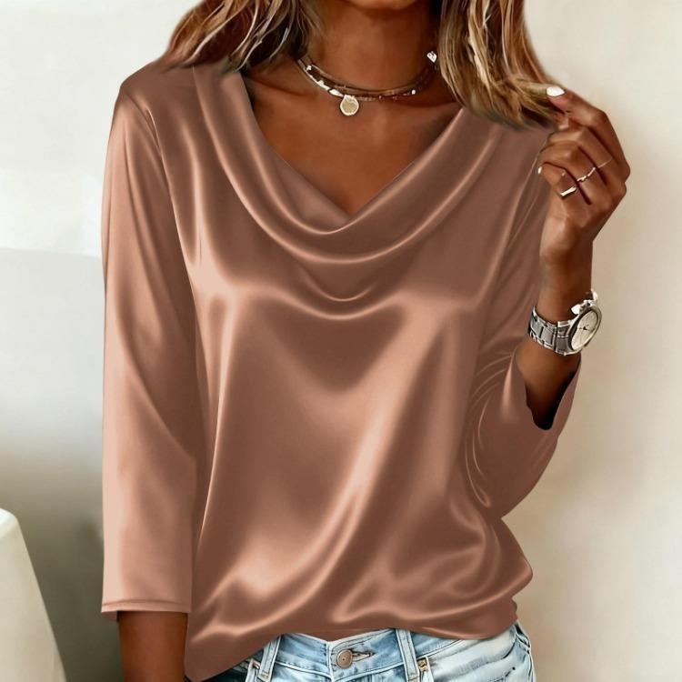 Long Sleeve Solid Tops Blouse Business Casual Dressy Shirt 3 4 Sleeve Women