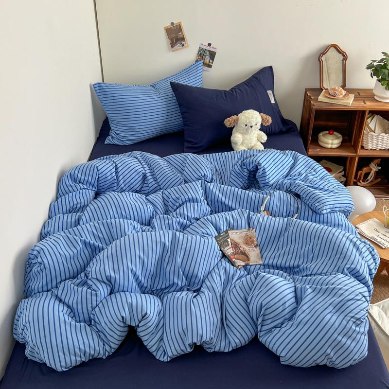 Set Biancheria da Letto Stile Righe Blu Copripiumino Federa con Lenzuolo Lenzuola per Casa Ragazzi Ragazze Camera da Letto Set Lenzuola