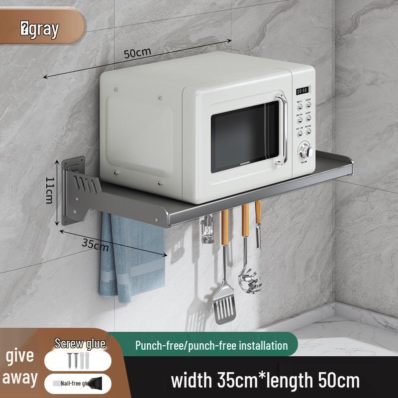 Wall-Mounted Kitchen Spice Rack: No-Punch, Moisture-Proof, Durable Microwave Oven Storage Shelf.