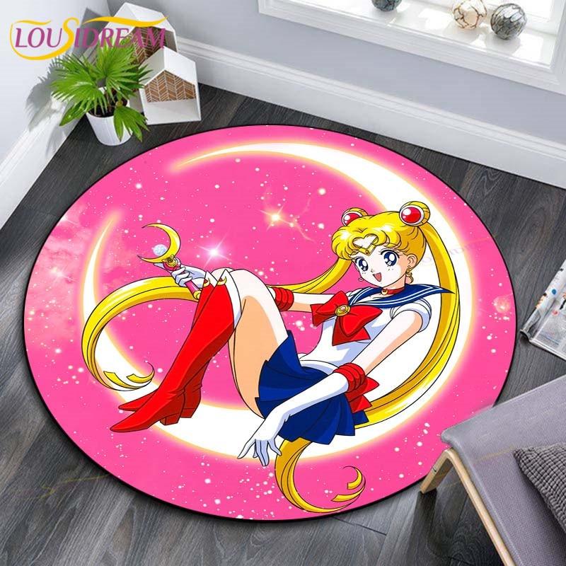 Sailor Moon Rugs Anime Carpet Trending Soft Carpets and Rugs for Living Room Anti-Slip Rugs for Bedroom Round