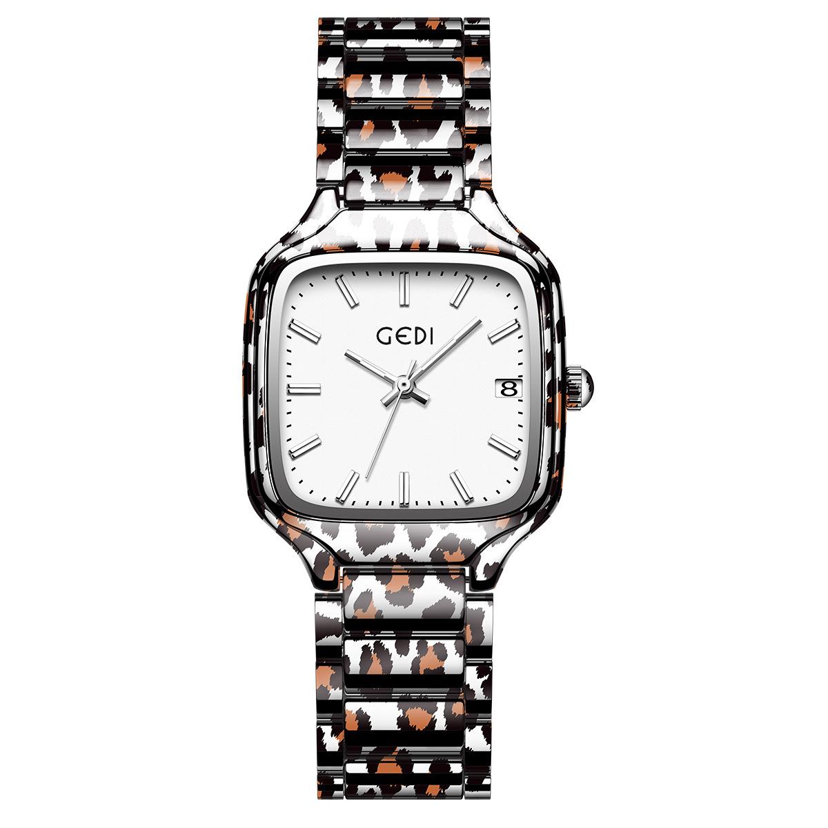 

Leopard Print Steel Belt Small Sugar Cube Watch Women S Large Dial Light Luxury Niche Trendy Brand Fashion Watch One size fits all