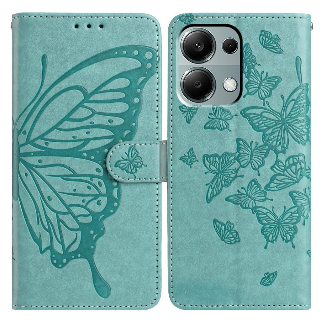 Brieftaschen-Ständer-Hülle für Xiaomi Redmi Note 13 Pro 4G/14S 4G/Poco M6 Pro 4G PU-Leder-Klapphülle mit Schmetterlingsaufdruck und Trageriemen