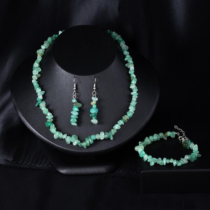 Böhmisches Unregelmäßiges Stein Schmuckset Damen Naturstein Kristallkies Halskette Armband Ohrringe Set