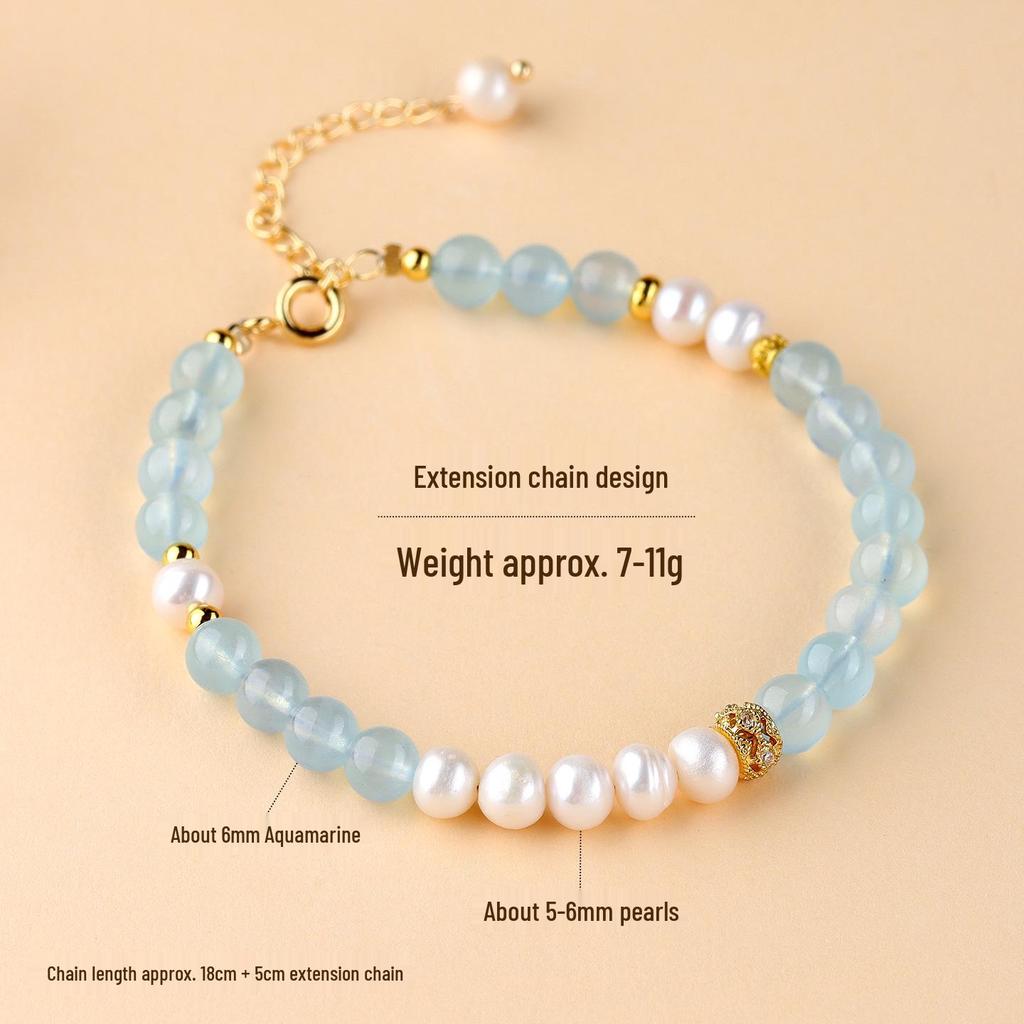 Exquisite Natural Aquamarine & Pearl Bracelet - Petite Luxury Women's Style