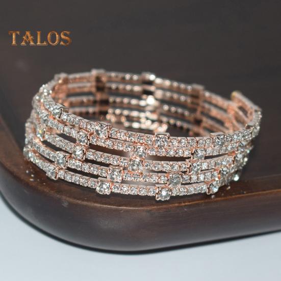 Adjustable Opening Alloy Bracelet Shiny Rhinestones Multi Layer Design Bangle Wristband Wrist Jewelry