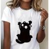 Girls Funny Climb Cute Cat Design Print T-shirt Short Sleeve Neck Casual All Season Women's Clothing Top Tee Ladies' Cat T-shirt