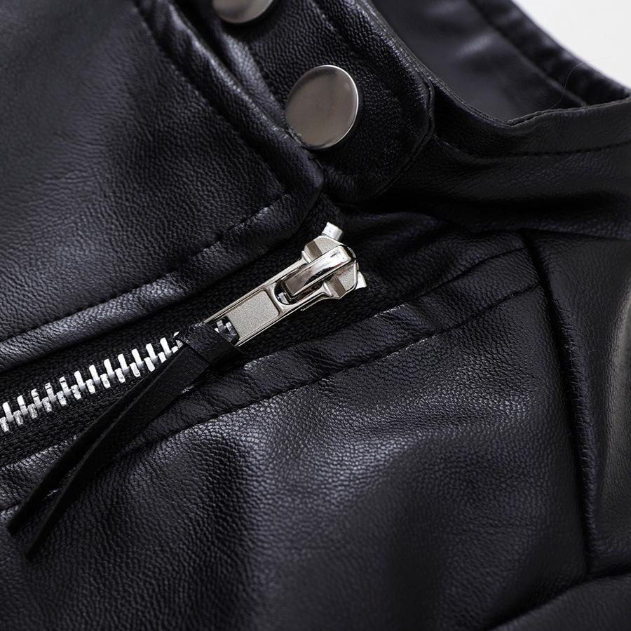 Kids' Korean-Style Leather Motorcycle Jacket - Long-Sleeve, Stand Collar, Autumn 2025 Collection