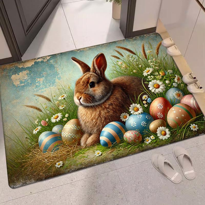 1Pcs Anti Fatigue Kitchen Rugs, Easter Bunny Eggs Print Waterproof Non-Slip Thick Cushioned Kitchen Mat Heavy Duty Comfort Standing Mat for Kitchen