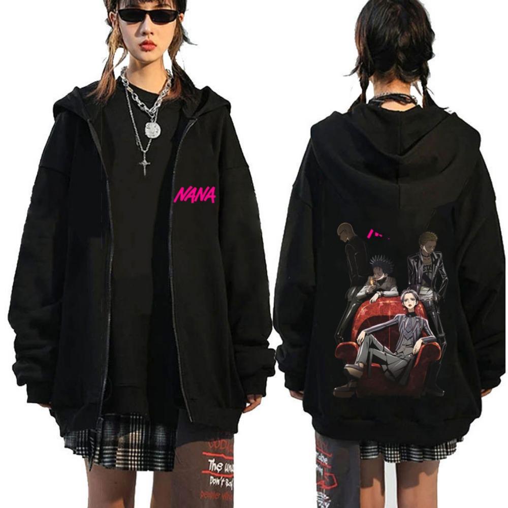 Japanese Anime Black Stone Zipper Hoodie Men's and Women's Manga Casual Zipper Jacket Men's Retro Harajuku Zipper Sweatshirt