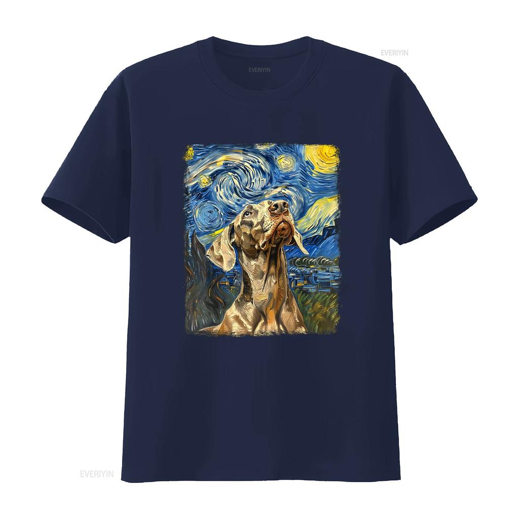 Weimaraner Dog Starry Night Painting T Shirt Vintage Homme Stylish Soft Streetwear Designer Clothes
