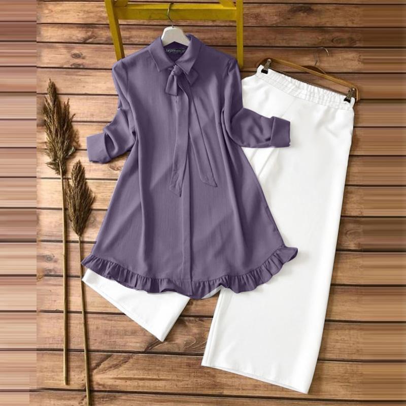 

ZANZEA Жіноча довга блуза та штани повсякденні костюми-двійки