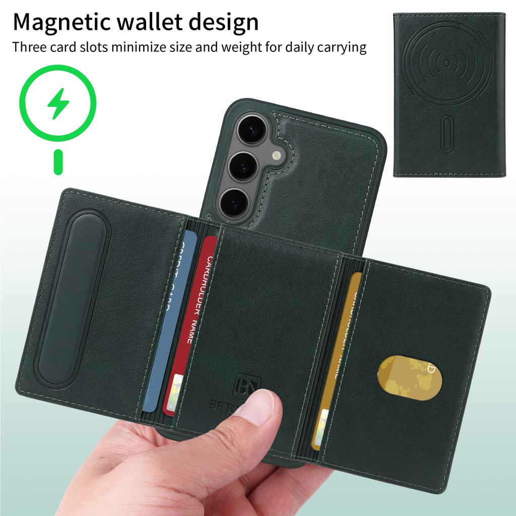 For Samsung Galaxy S24+ Magnetic Case BETOPNICE Leather Phone Cover Kickstand with Detachable Card Bag